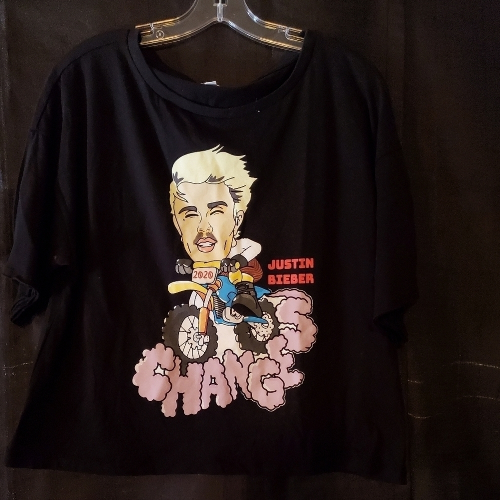 Justin Bieber Y2K Baby Tee BP Medium Black Graphic Crop Top - Picture 4 of 12